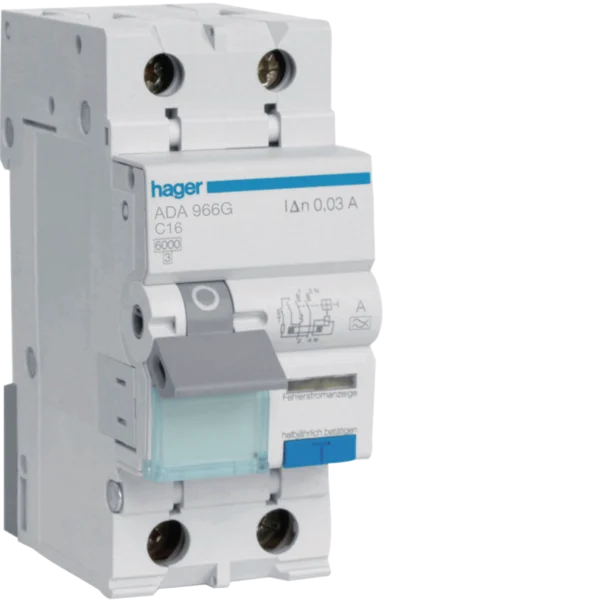 Hager Personskyddsbrytare 1-pol 16A C Typ A 30mA ADA960G